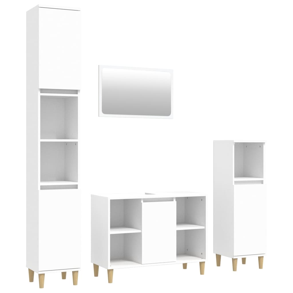 vidaXL Set mobilier de baie, 4 piese, alb, lemn compozit