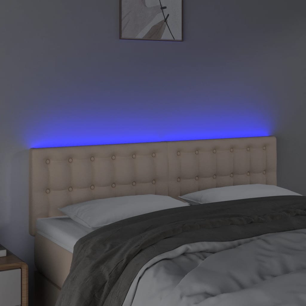 vidaXL Tăblie de pat cu LED cappuccino 144x5x78/88 cm piele ecologică