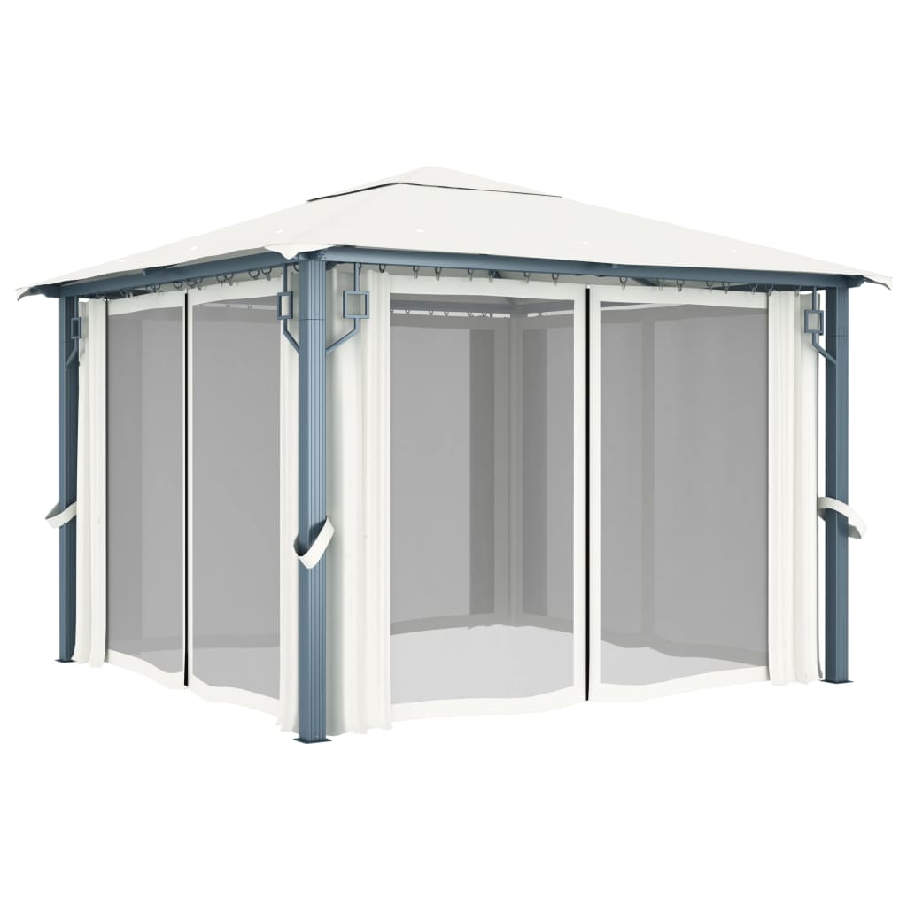 vidaXL Pavilion cu perdele, crem, 300 x 300 cm, aluminiu