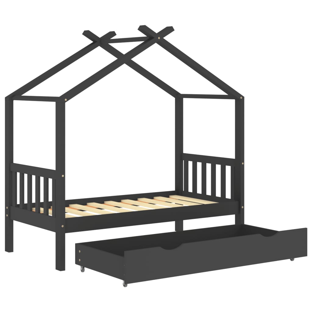 vidaXL Cadru pat copii cu sertar gri închis 80x160 cm lemn masiv pin