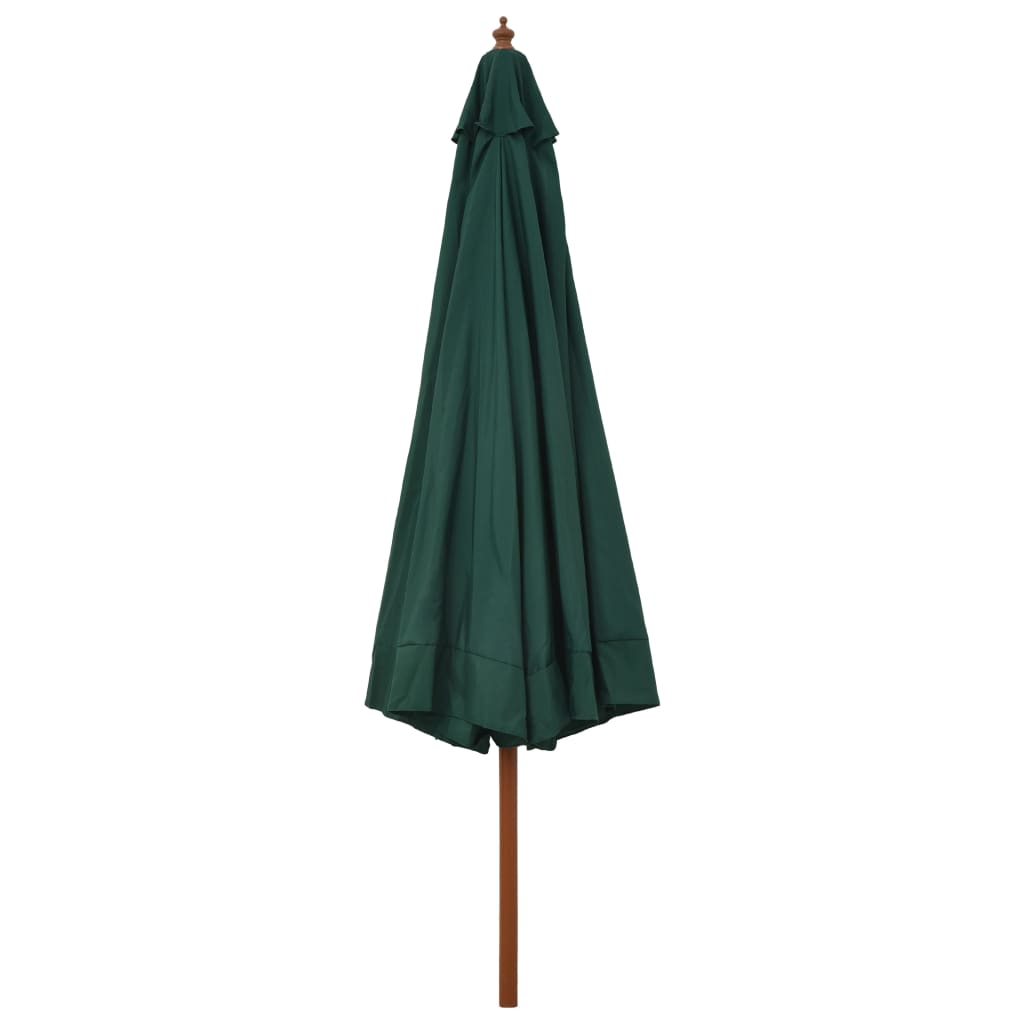 vidaXL Umbrelă de soare de exterior, stâlp din lemn, verde, 330 cm