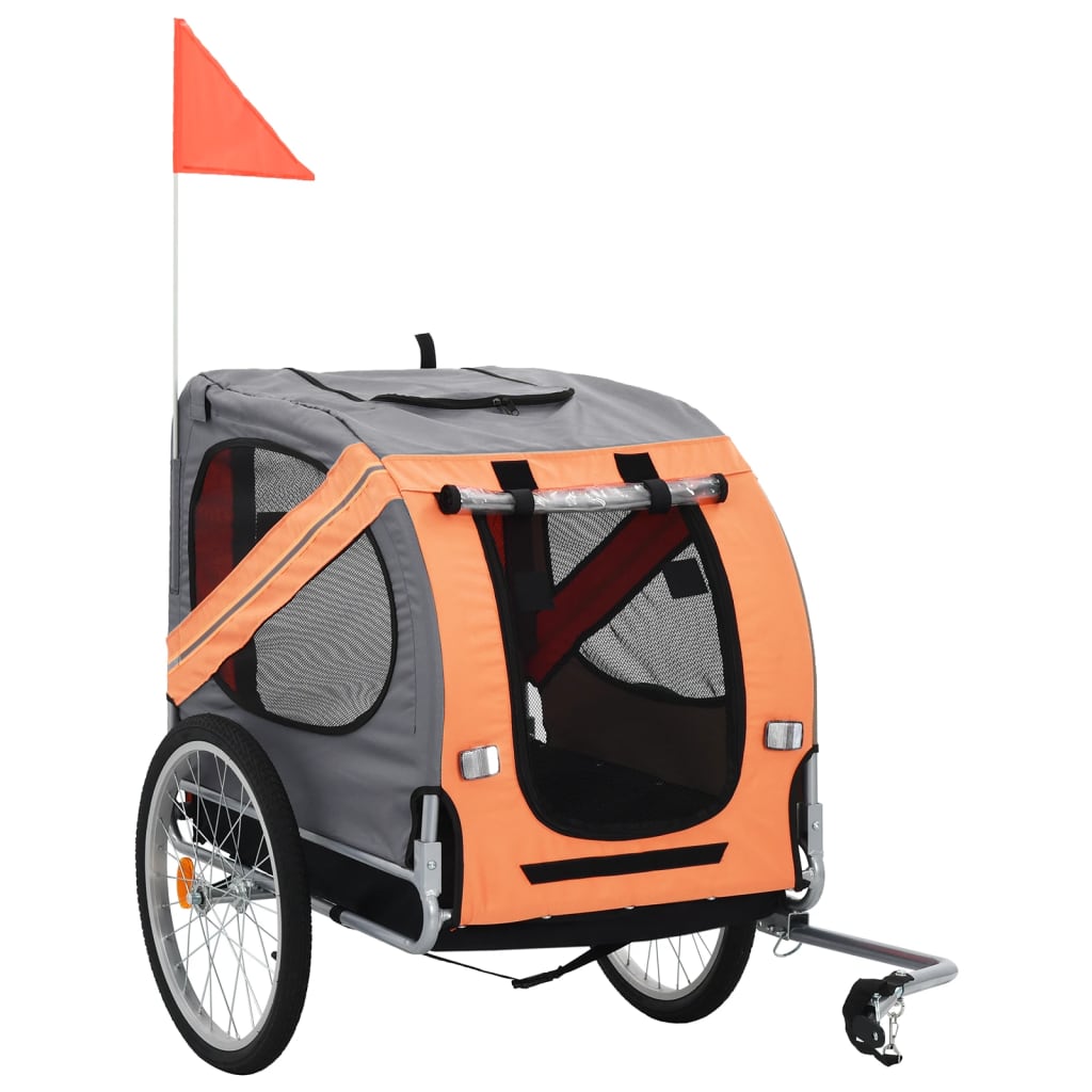 vidaXL Remorcă de bicicletă pentru câini, portocaliu și gri