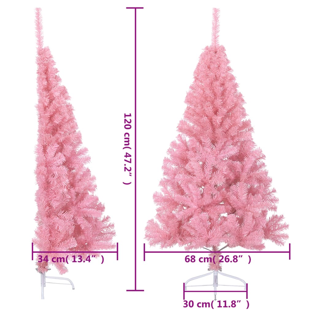 vidaXL Jumătate brad de Crăciun artificial cu suport, roz, 120 cm, PVC