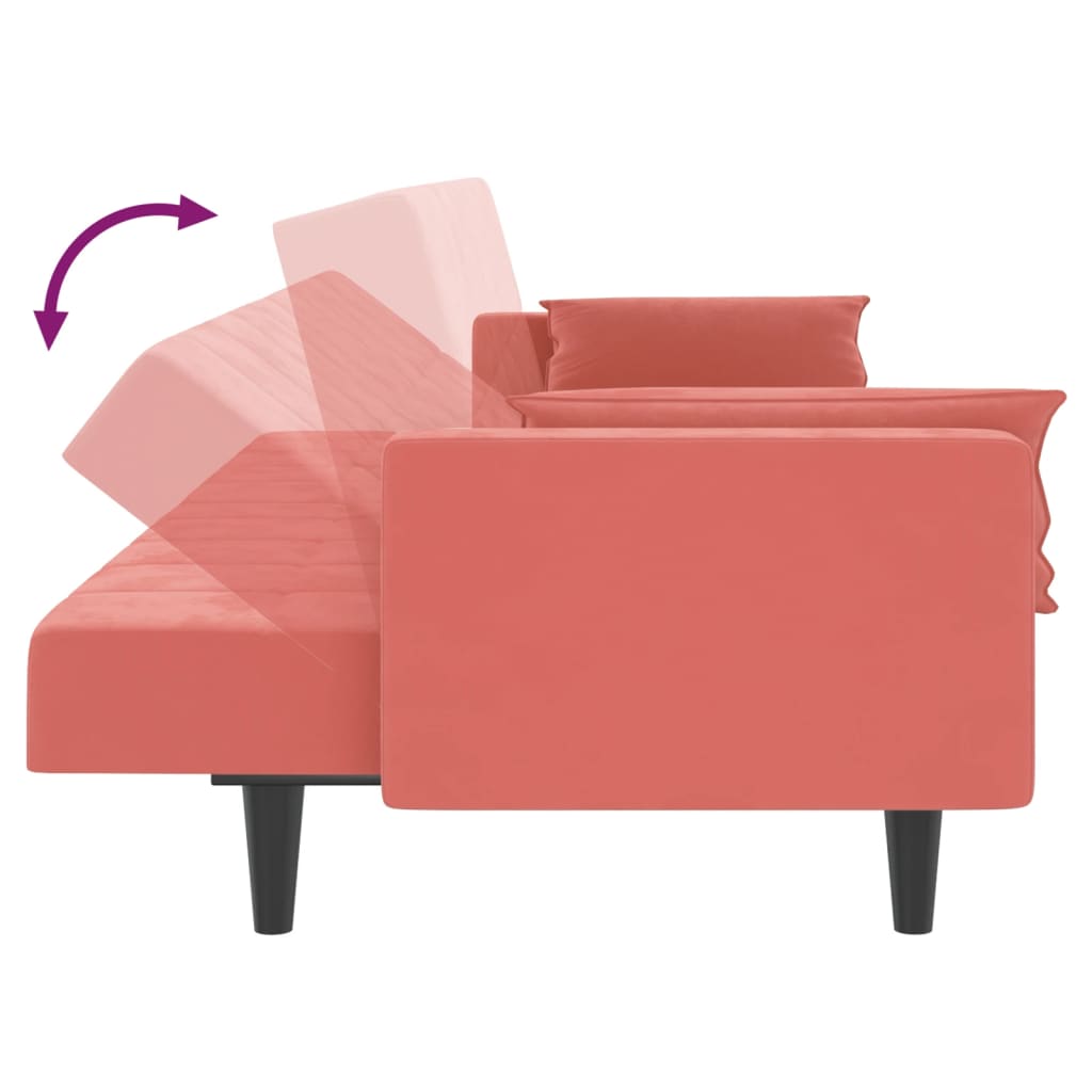 vidaXL Canapea extensibilă cu 2 locuri, 2 perne, roz, catifea