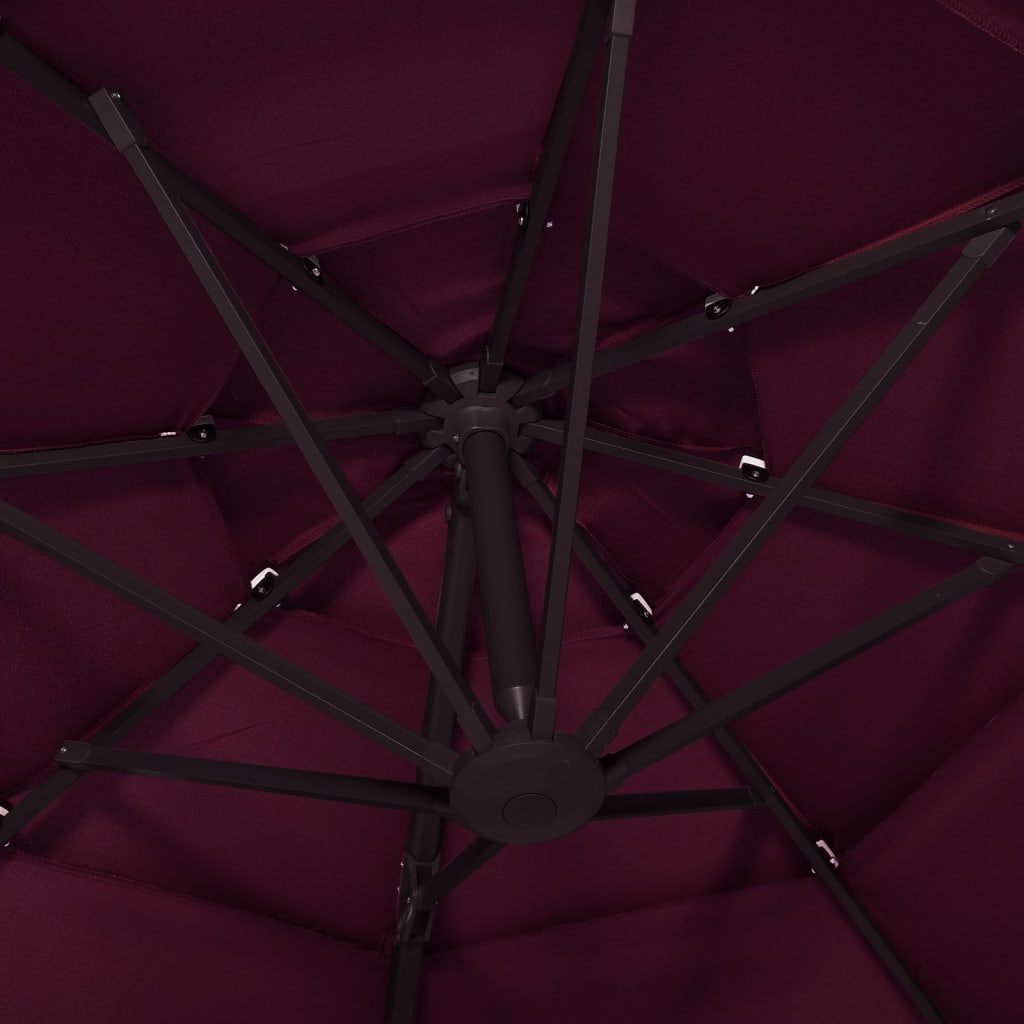 vidaXL Umbrelă de soare 4 niveluri, stâlp aluminiu, roșu bordo, 3x3 m