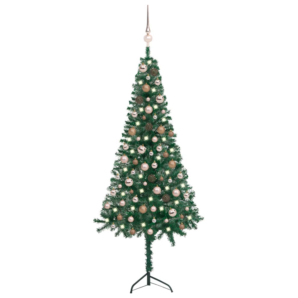 vidaXL Set pom Crăciun artificial colț LED-uri&globuri verde 150cm PVC