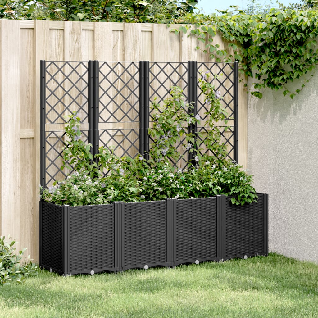vidaXL Jardinieră de grădină cu spalier, negru, 160x40x140 cm, PP