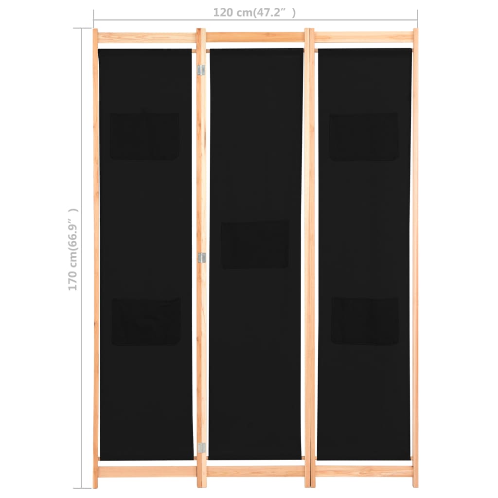 vidaXL Paravan de cameră cu 3 panouri, 120x170x4 cm, textil