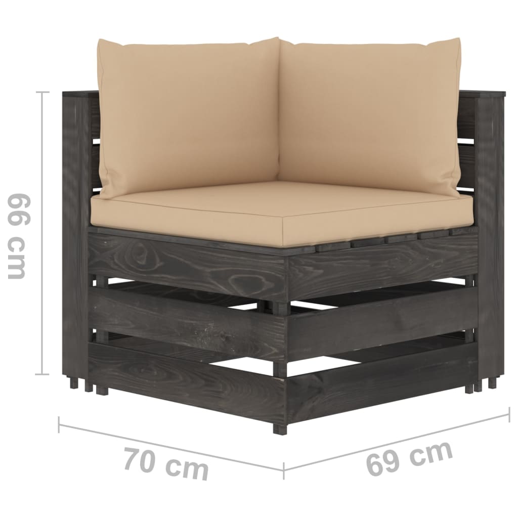 vidaXL Canapea de grădină cu 2 locuri, cu perne gri, lemn tratat