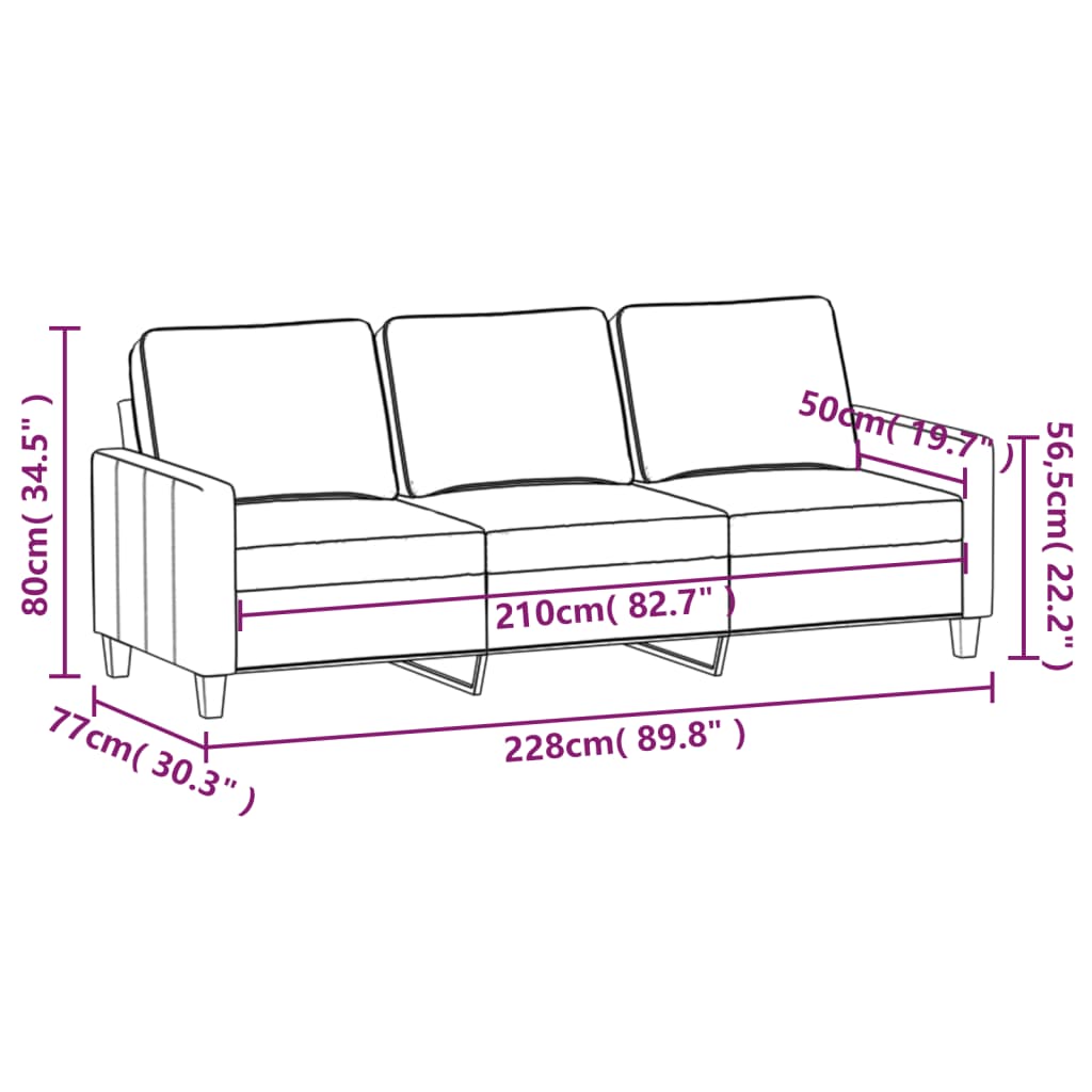 vidaXL Canapea cu 3 locuri, gri închis, 210 cm, material textil
