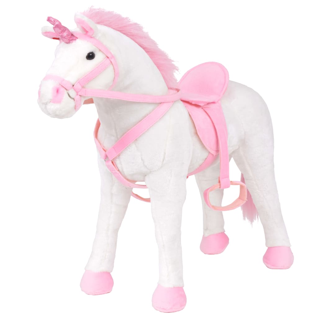 vidaXL Jucărie unicorn din pluș în picioare, alb și roz, XXL