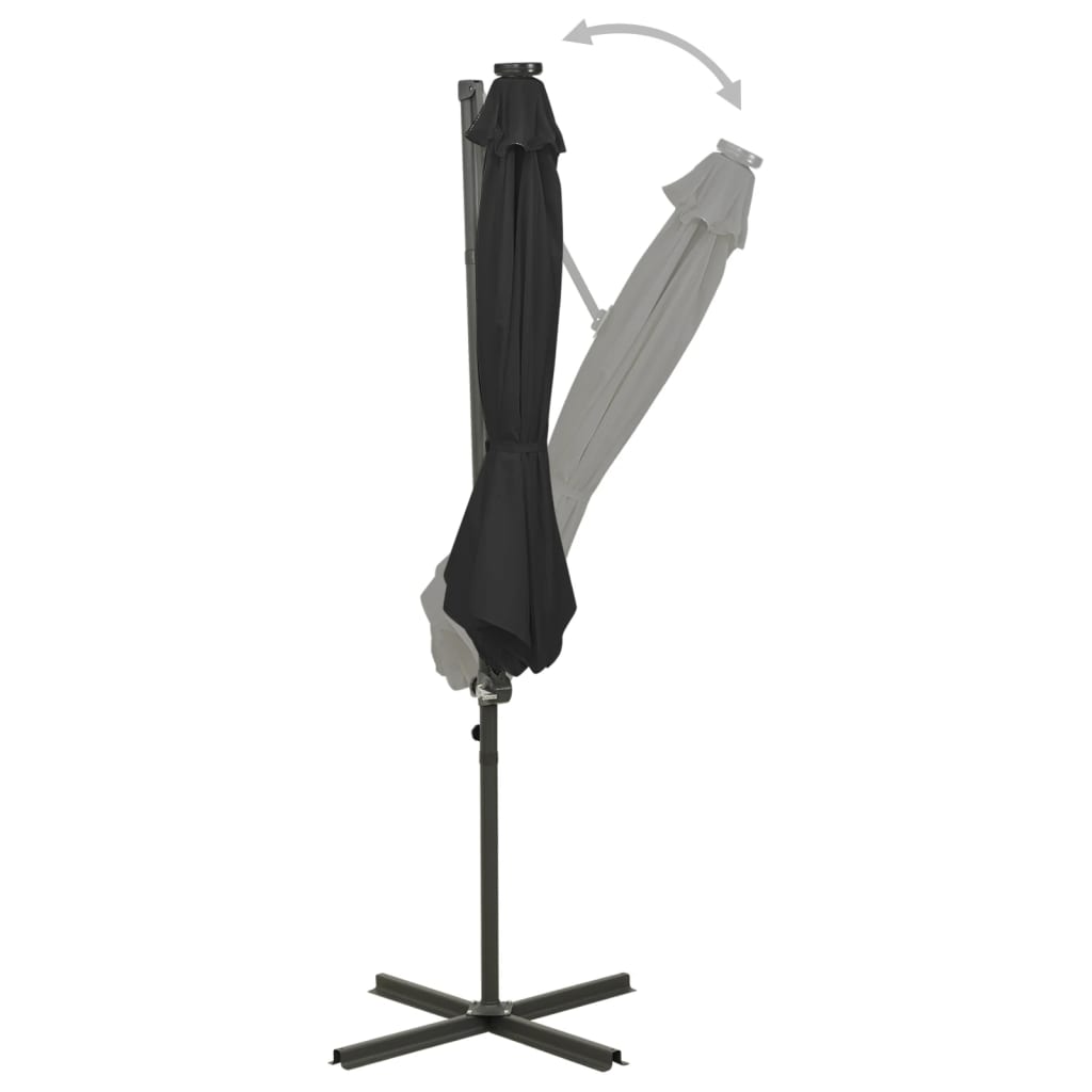 vidaXL Umbrelă suspendată cu stâlp și LED-uri, negru, 300 cm