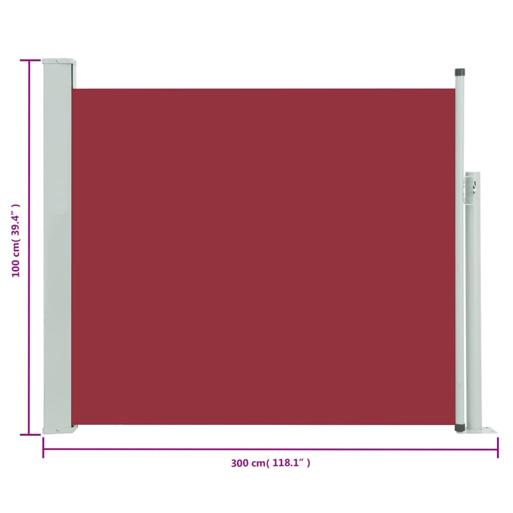 vidaXL Copertină laterală retractabilă de terasă, roșu, 100 x 300 cm