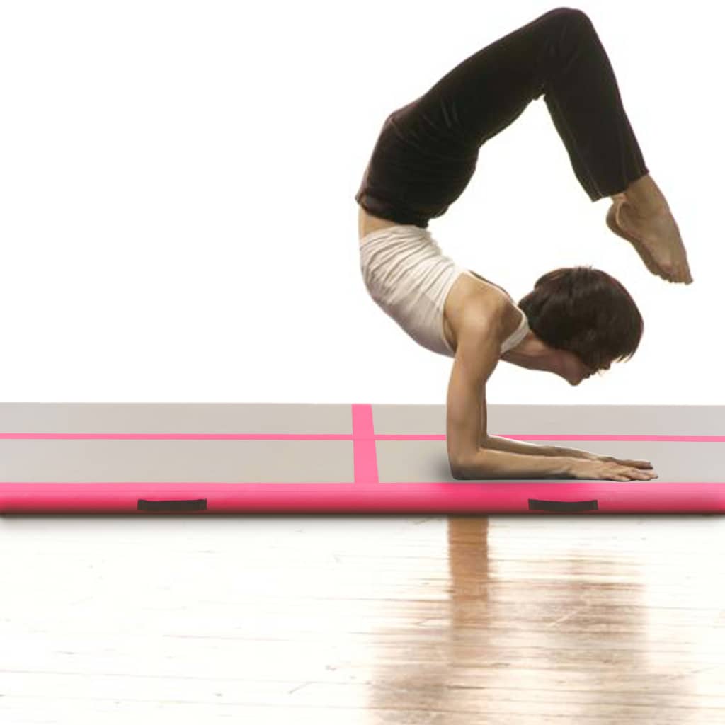 vidaXL Saltea gimnastică gonflabilă cu pompă roz 600x100x10cm PVC