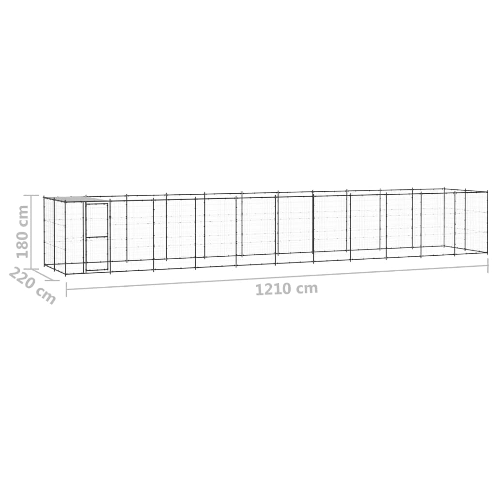 vidaXL Padoc pentru câini de exterior cu acoperiș, 26,62 m², oțel