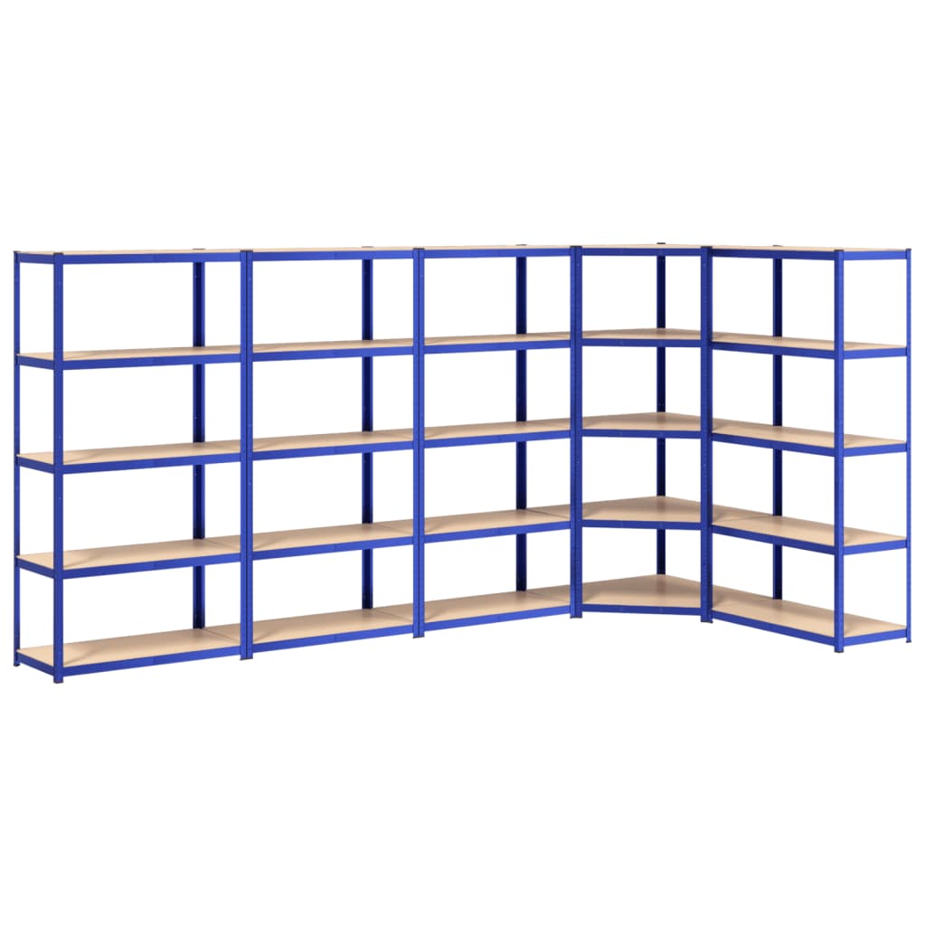 vidaXL Rafturi de depozitare cu 5 niveluri, 5 buc., albastru oțel/lemn