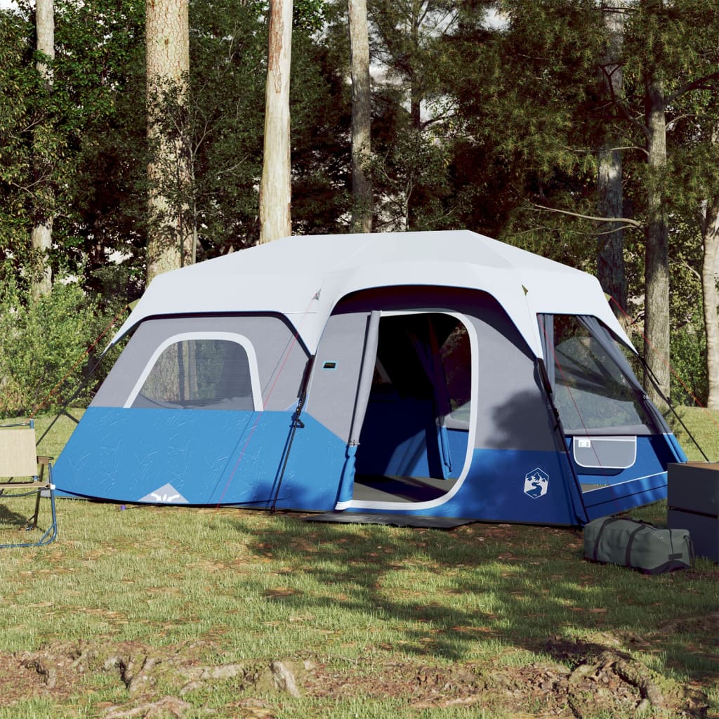 vidaXL Cort camping cu lumină LED pentru 9 persoane, albastru deschis