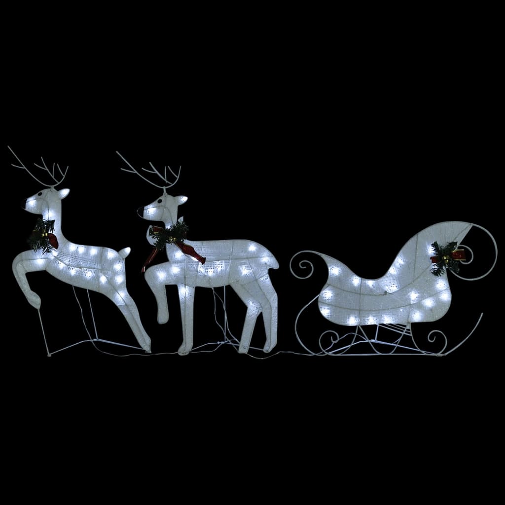 vidaXL Decor de Crăciun cu reni și sanie, 60 LED-uri, alb, exterior
