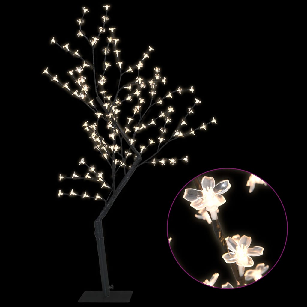 vidaXL Pom de Crăciun, 128 leduri alb cald, flori de cireș, 120 cm