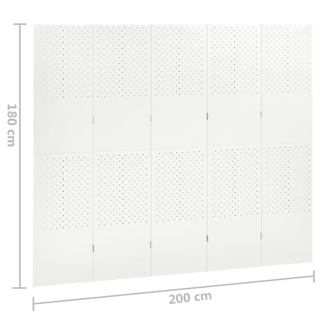 vidaXL Paravane de cameră cu 5 panouri,2 buc.,alb, 200x180 cm, oțel