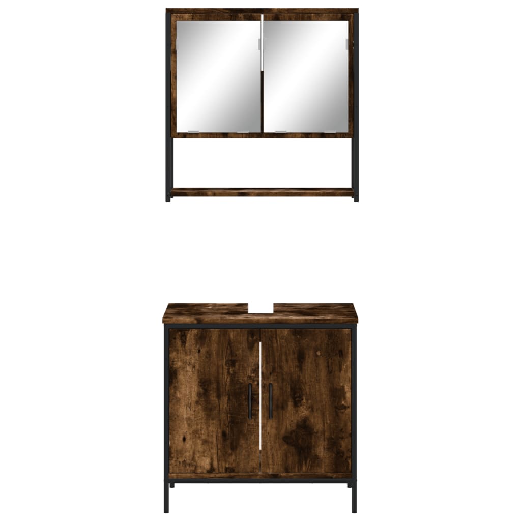 vidaXL Set mobilier de baie, 2 piese, stejar fumuriu, lemn prelucrat