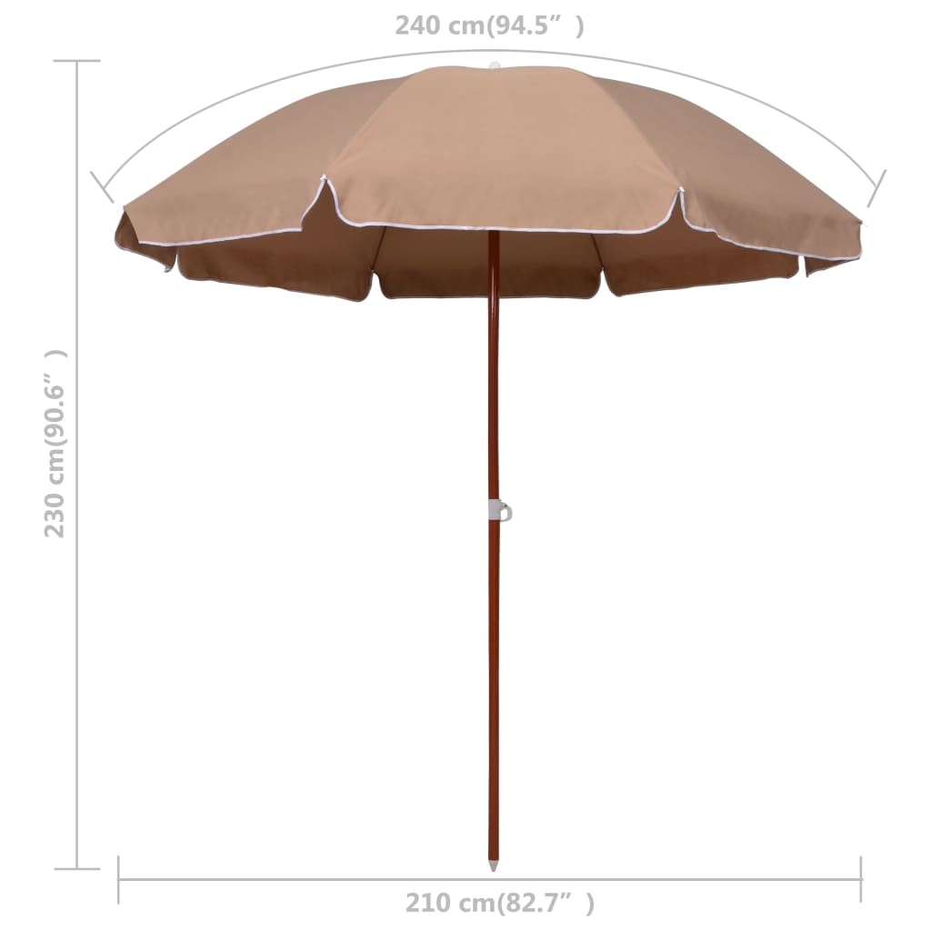 vidaXL Umbrelă de soare cu stâlp din oțel, gri taupe, 240 cm