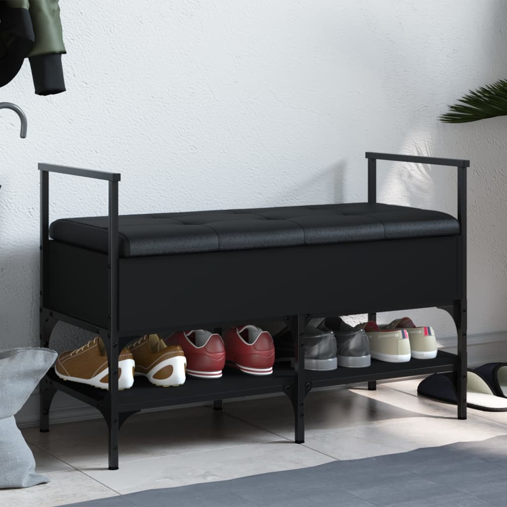 vidaXL Bancă de pantofi, negru, 85,5x42x57,5 cm, lemn prelucrat