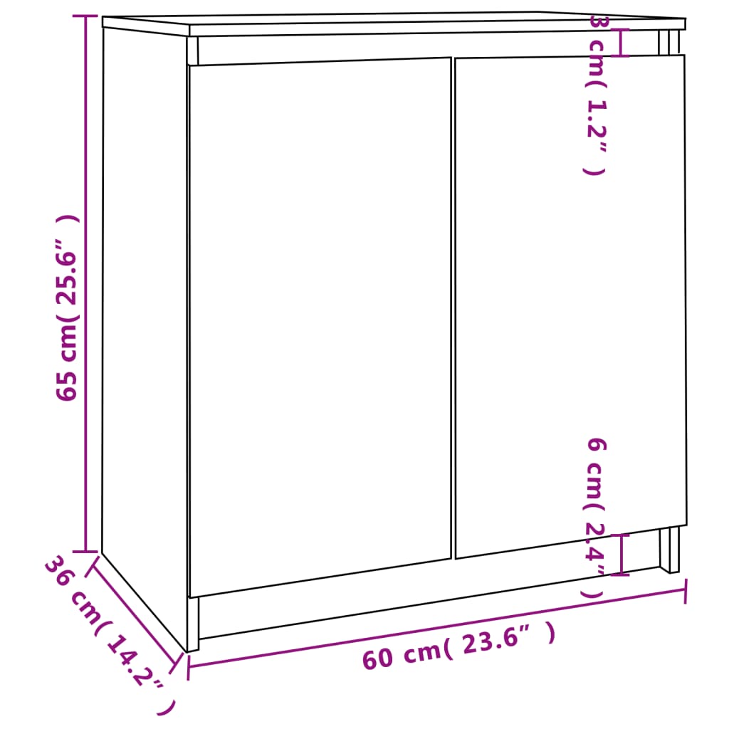 vidaXL Dulap lateral, gri, 60x36x65 cm, lemn masiv de pin
