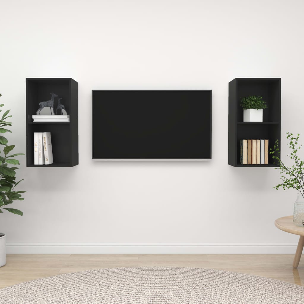 vidaXL Dulapuri TV montate pe perete, 2 buc., negru, PAL
