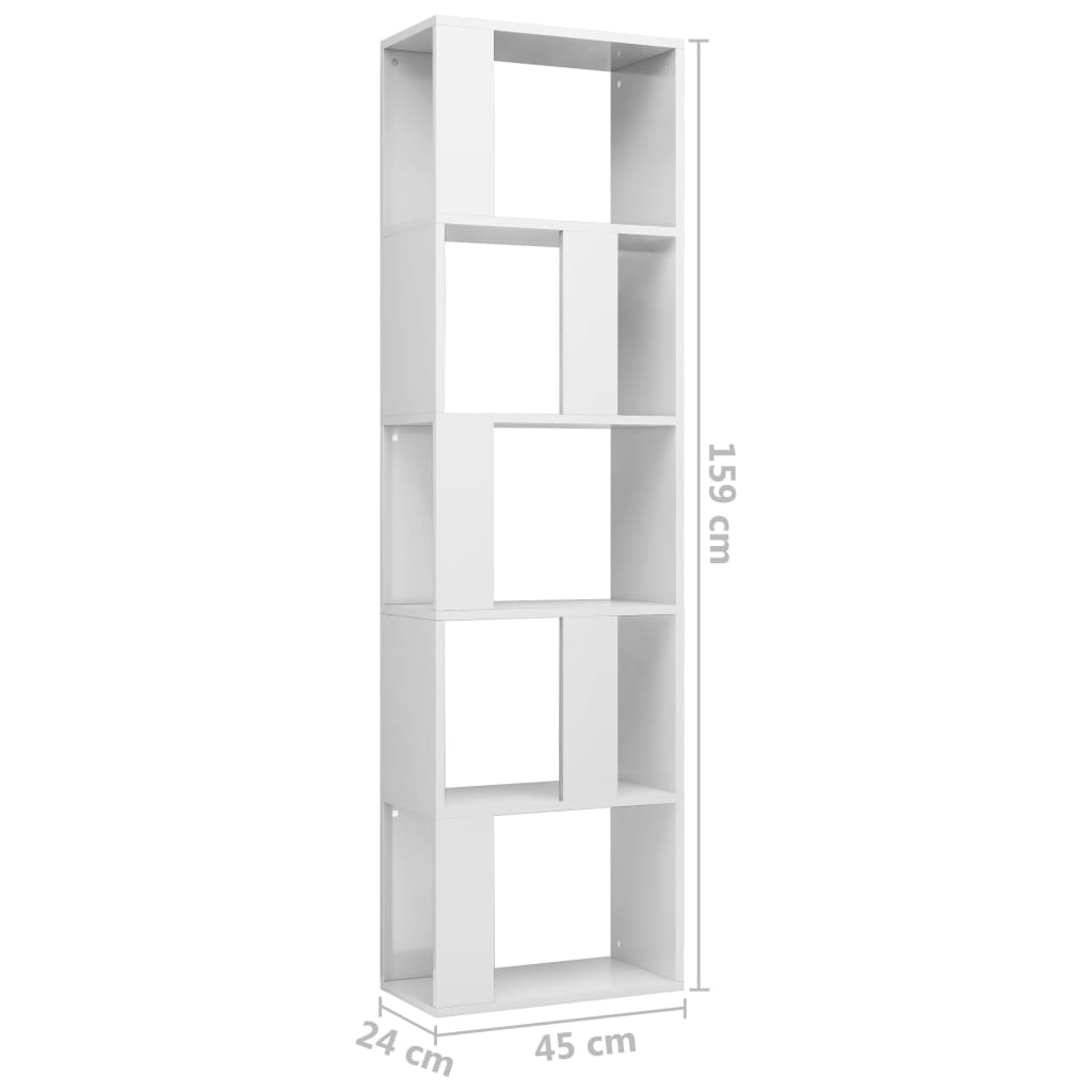 vidaXL Bibliotecă/Separator alb extralucios 45x24x159cm lemn prelucrat
