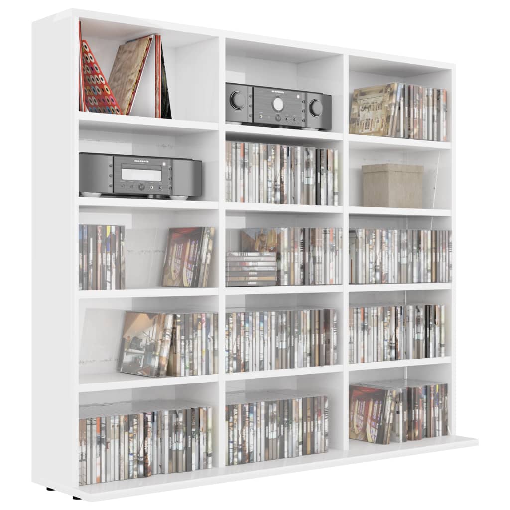 vidaXL Dulap pentru CD-uri, alb extralucios, 102 x 23 x 89,5 cm, PAL
