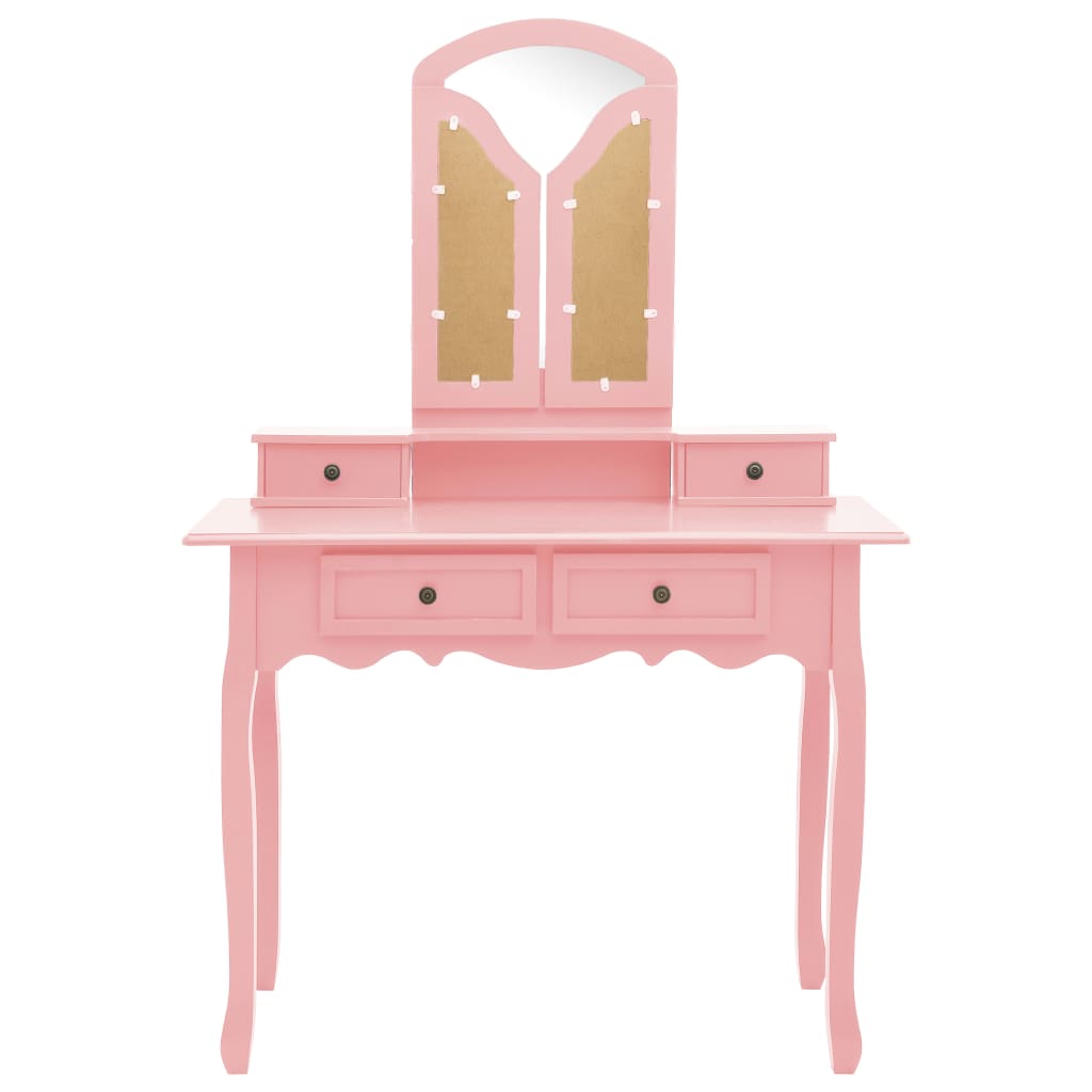 vidaXL Set masă toaletă cu taburet roz 100x40x146 cm lemn paulownia