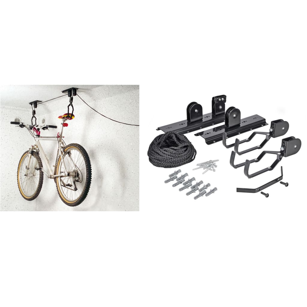 HI Sistem de ridicare pentru biciclete, negru, metal