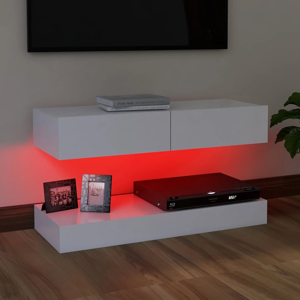 vidaXL Comodă TV cu lumini LED, alb, 90x35 cm