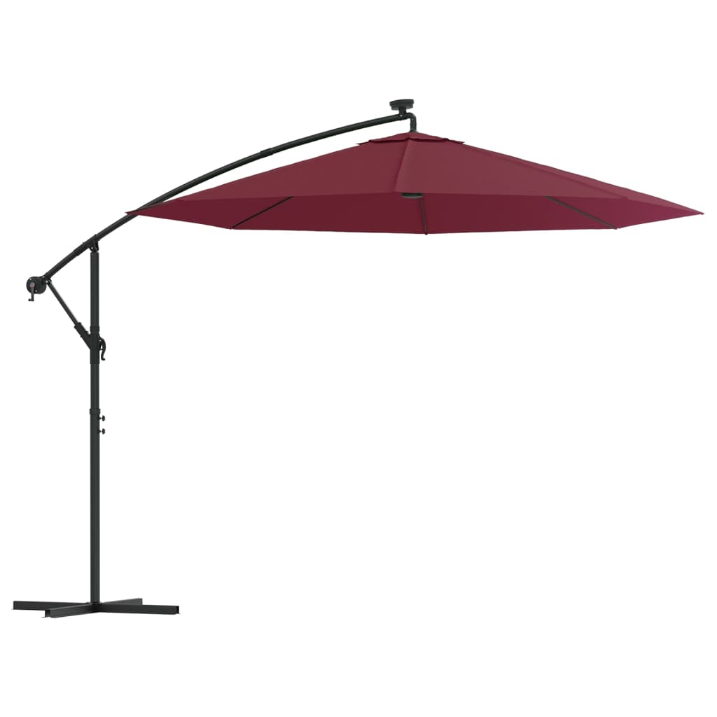 vidaXL Umbrelă suspendată cu LED și stâlp din oțel, roșu vin