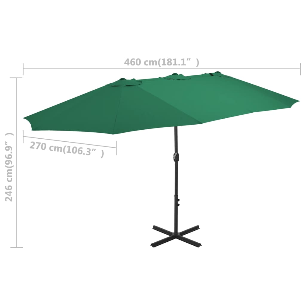 vidaXL Umbrelă de soare de exterior, stâlp aluminiu, verde, 460x270 cm