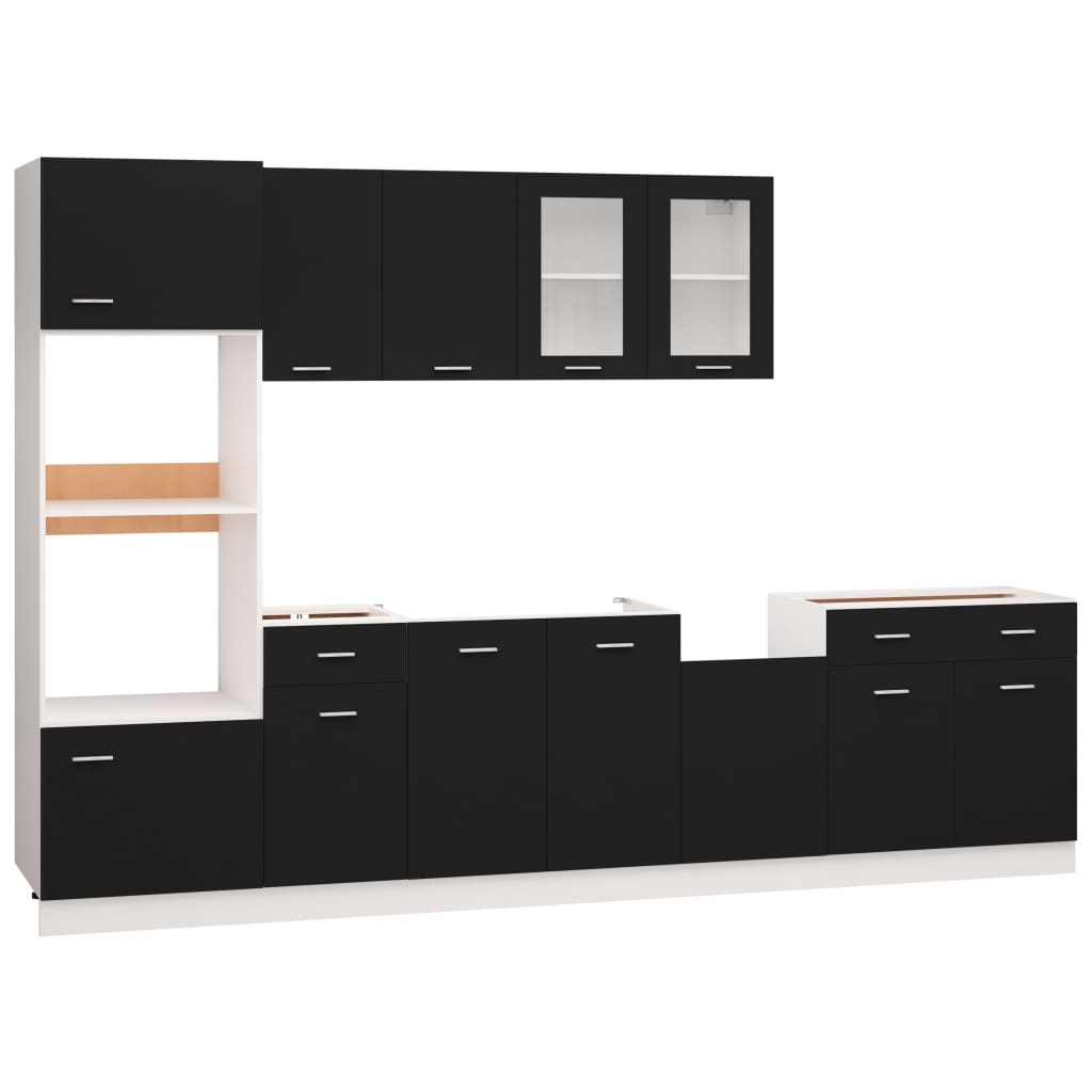 vidaXL Set dulapuri bucătărie, 7 piese, negru, lemn prelucrat