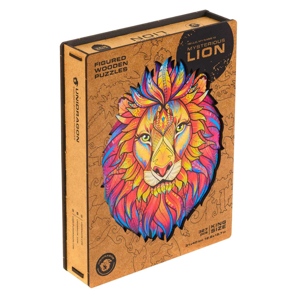 UNIDRAGON Puzzle din lemn 327 piese Mysterious Lion King size 31x40 cm