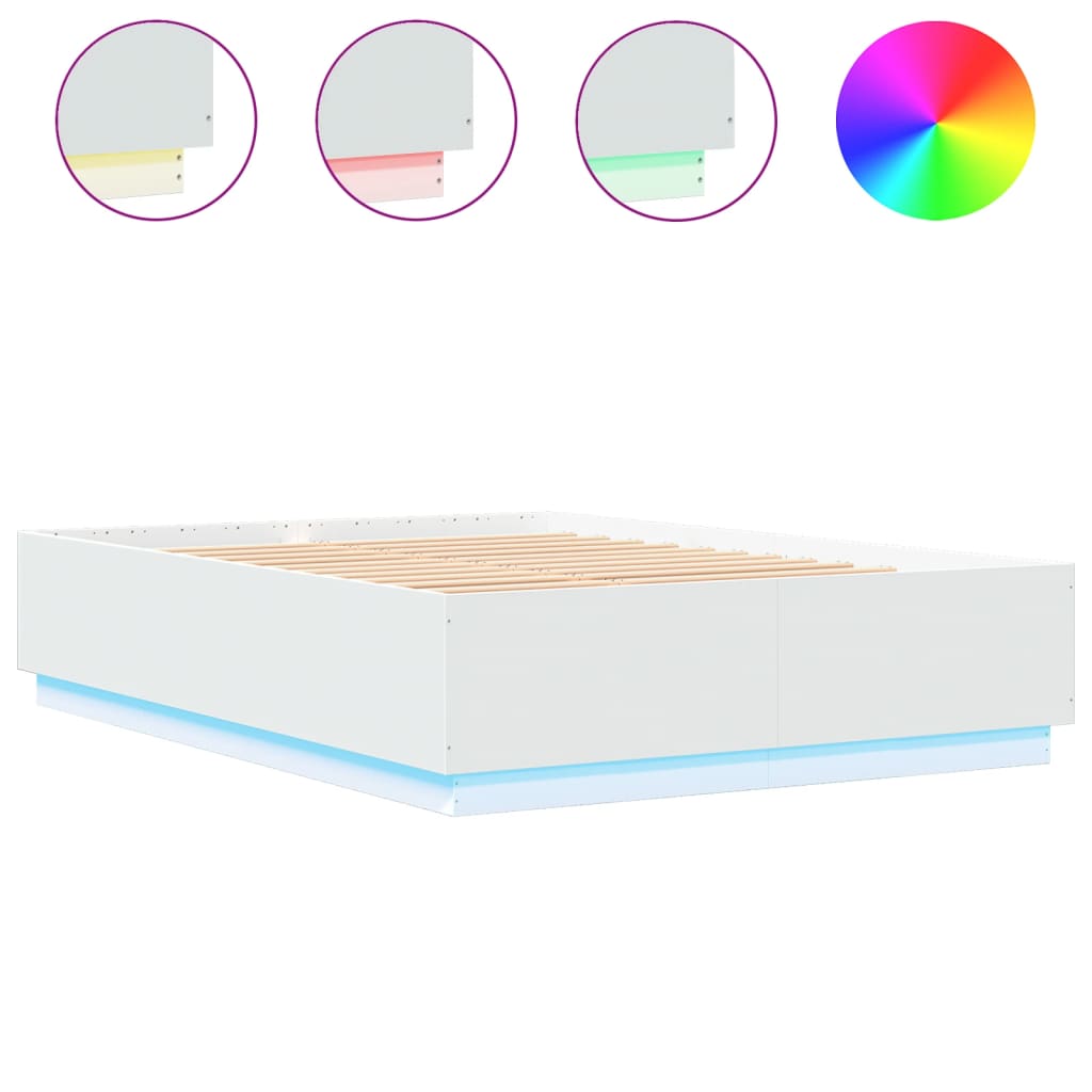 vidaXL Cadru de pat cu lumini LED, alb, 120x200 cm, lemn prelucrat
