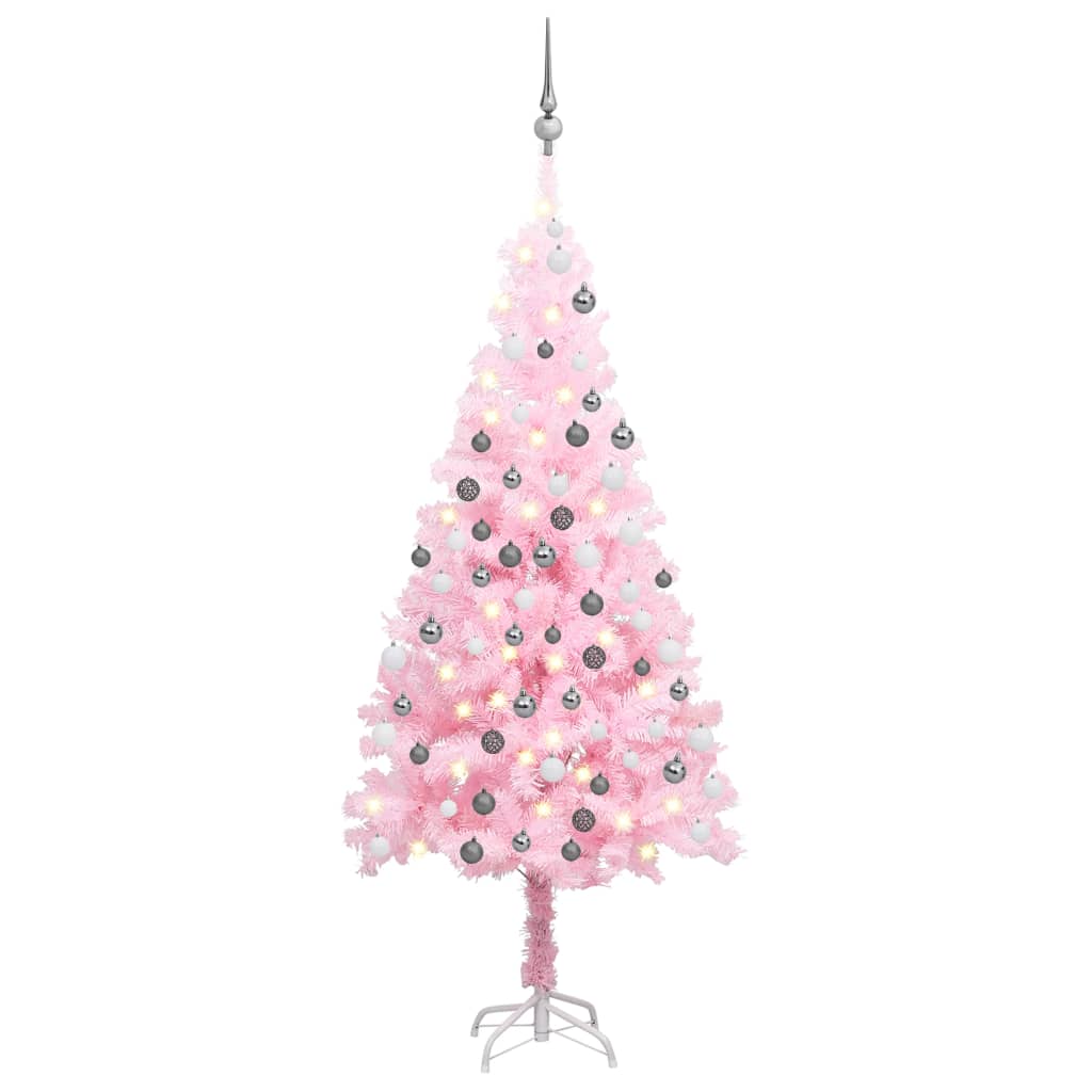 vidaXL Brad Crăciun pre-iluminat cu set globuri, roz, 150 cm, PVC