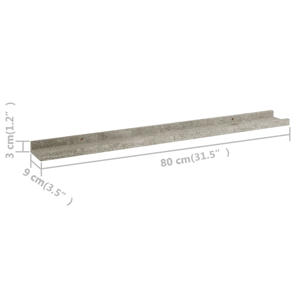 vidaXL Rafturi de perete, 2 buc., gri beton, 80x9x3 cm