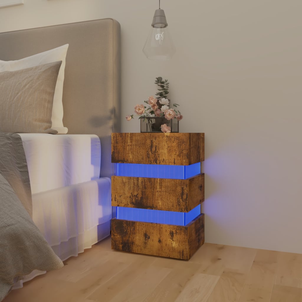 vidaXL Dulap noptieră cu LED, stejar afumat, 45x35x67cm lemn prelucrat