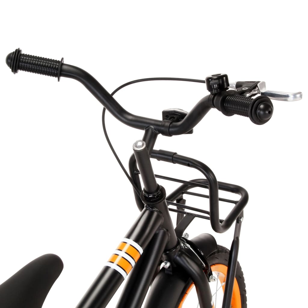 vidaXL Bicicletă copii cu suport frontal, negru și portocaliu, 14 inci