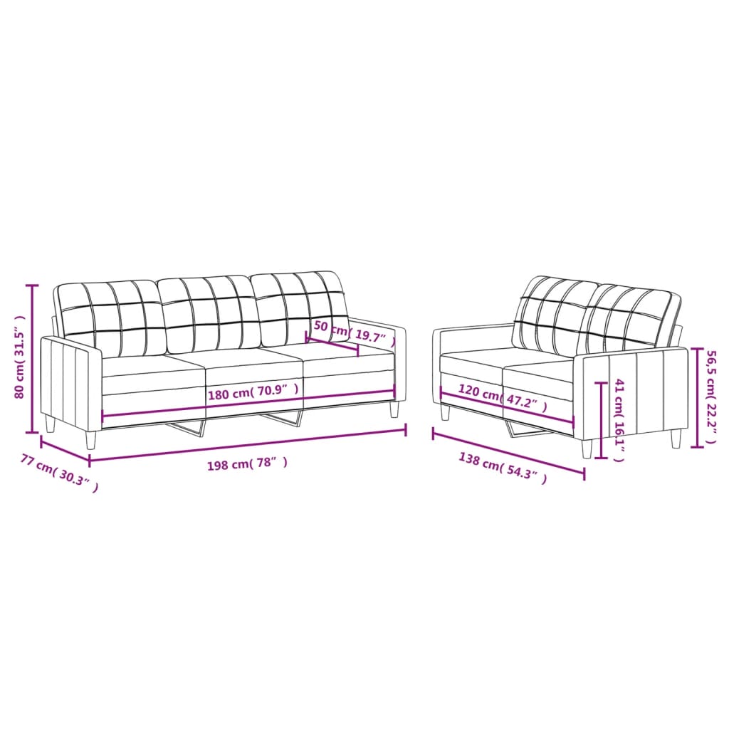 vidaXL Set de canapea cu perne, 2 piese, gri taupe, material textil
