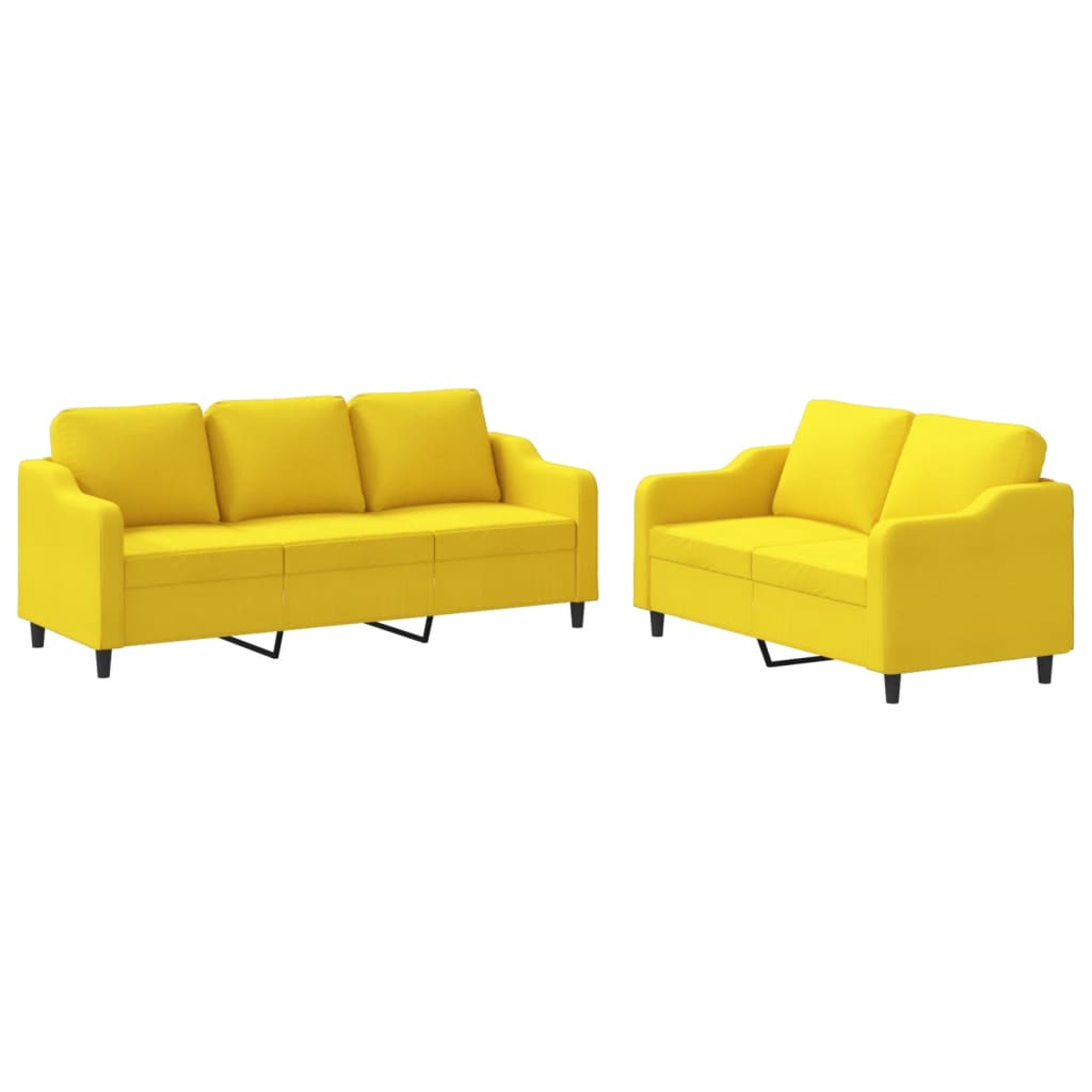 vidaXL Set de canapele cu perne, 2 piese, galben deschis, textil