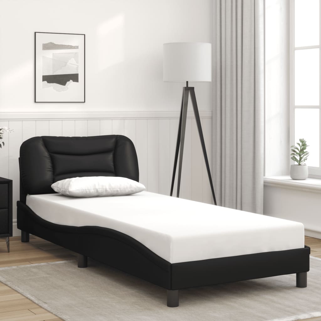 vidaXL Cadru de pat cu tăblie, negru, 90x190 cm, piele ecologică
