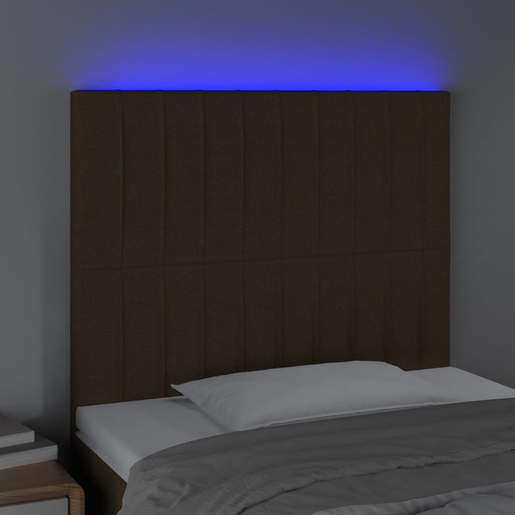vidaXL Tăblie de pat cu LED, maro închis, 100x5x118/128 cm, textil