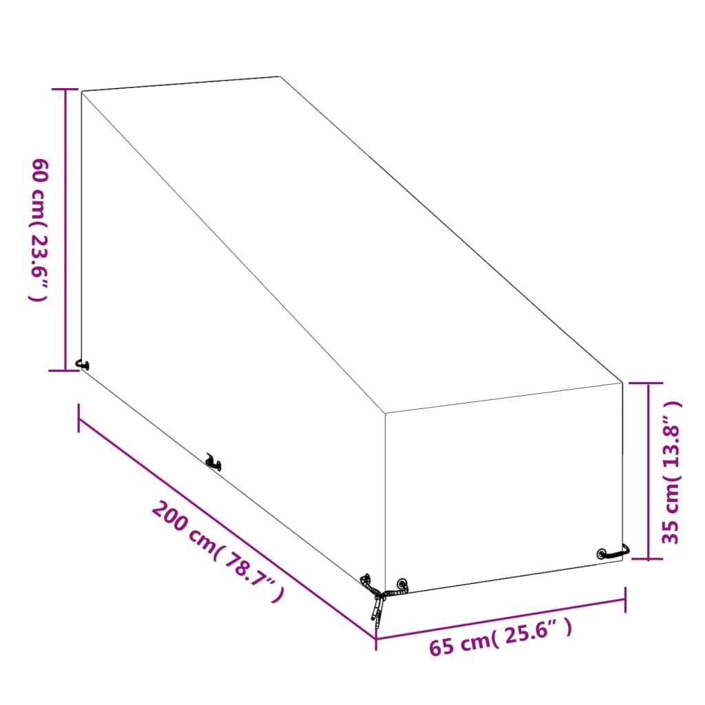 vidaXL Huse șezlong, 2 buc, 12 ocheți, 200x65x35/60 cm, polietilenă