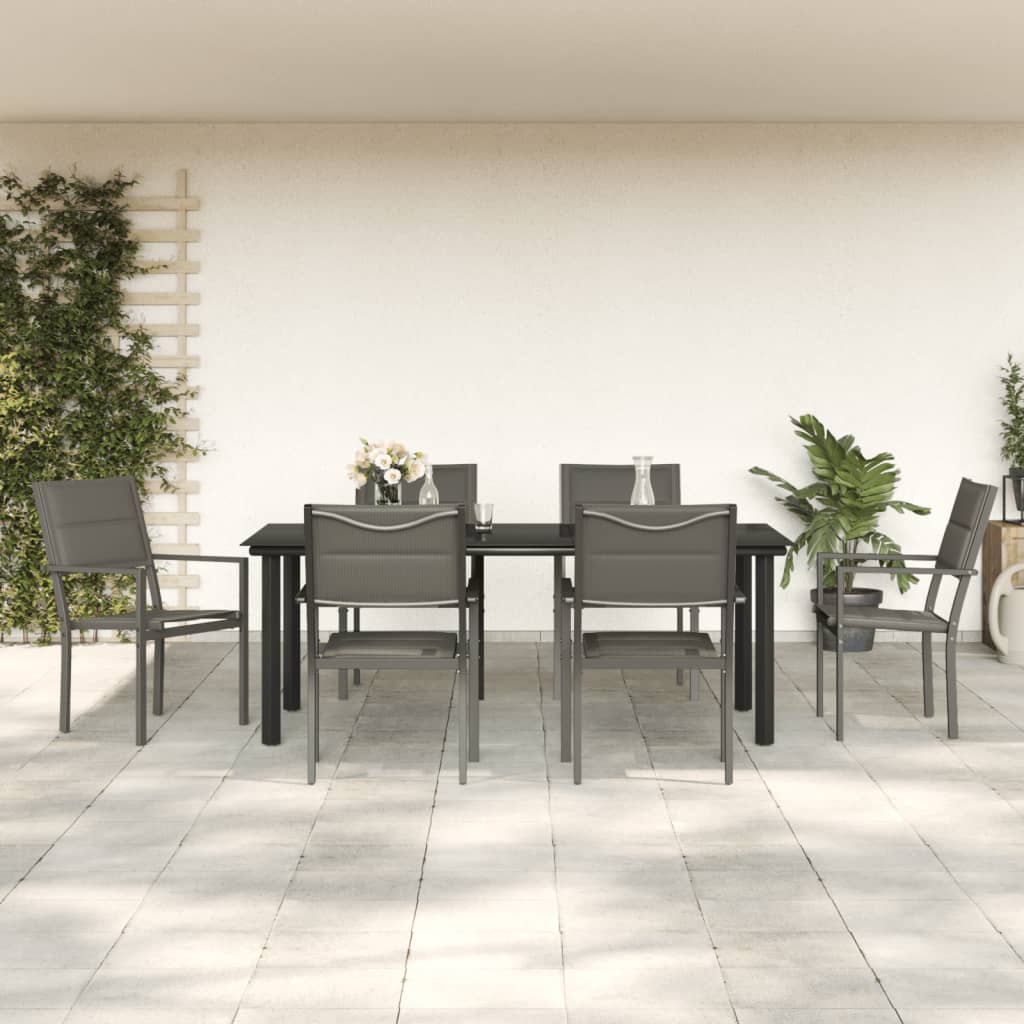 vidaXL Set mobilier de grădină, 7 piese, negru, oțel și textilenă