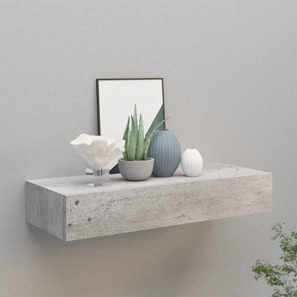 vidaXL Dulap de perete cu sertar, gri beton, 60x23,5x10 cm, MDF